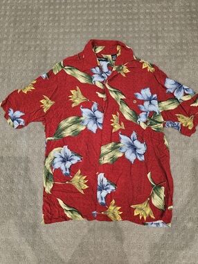 Puritan Red Floral Cotton Short Sleeve Hawaiian Shirt Men's Size M